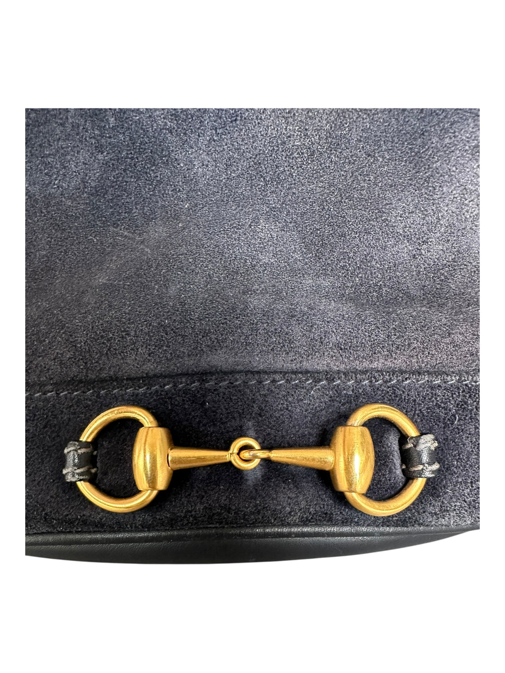 Gucci Vintage Suede Horsebit Bucket Bag - Navy