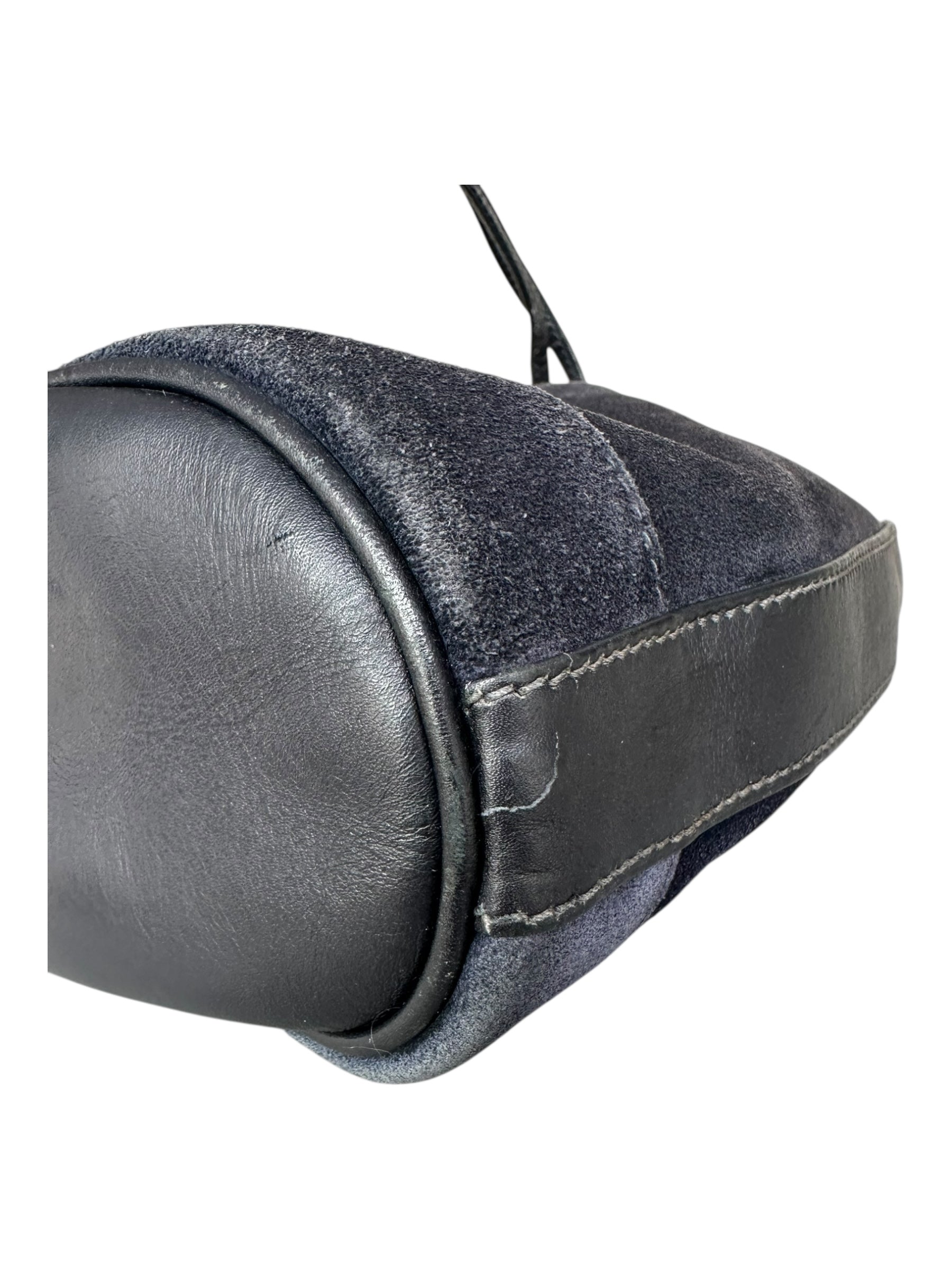 Gucci Vintage Suede Horsebit Bucket Bag - Navy