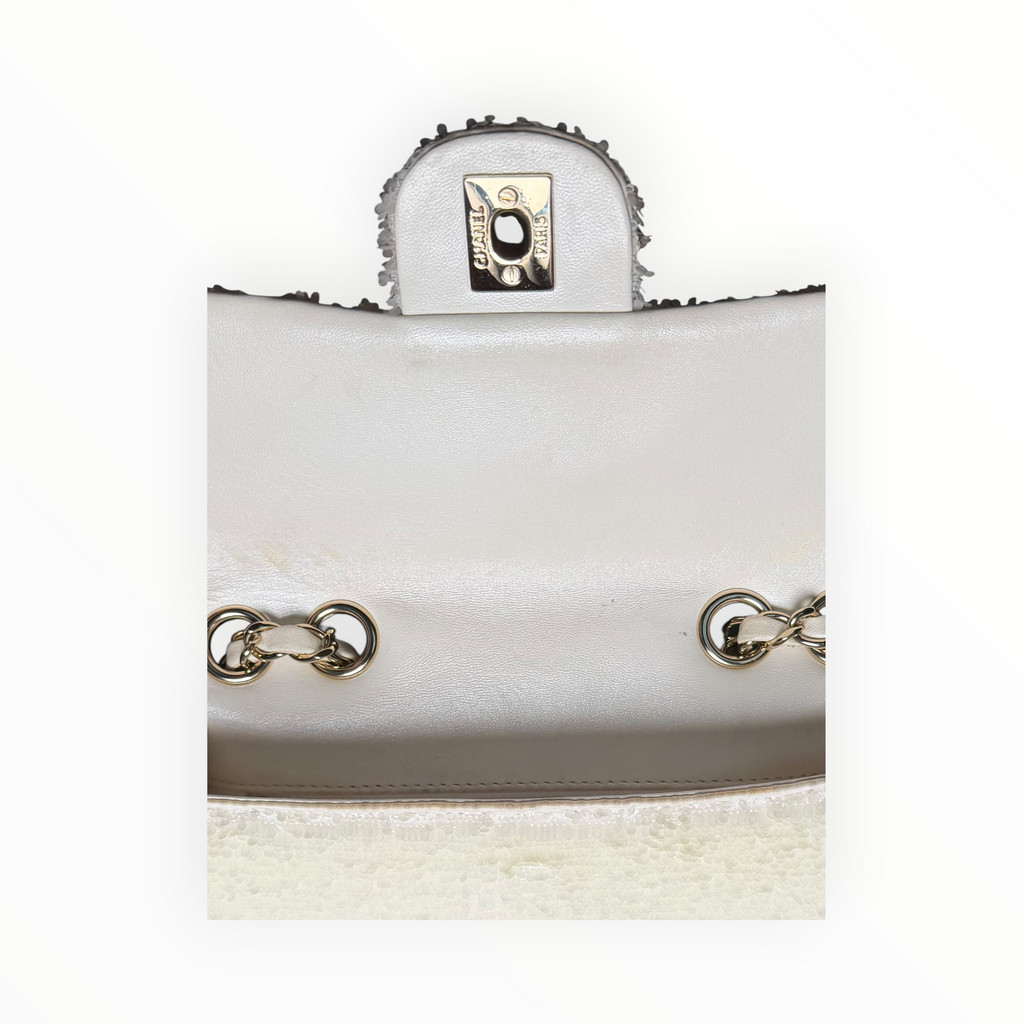 Chanel Sequin Single Flap in Ivory White with Champagne GHW
