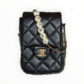 Chanel Pearl Letter Mini Phone Pouch in Black Quilted Lambskin