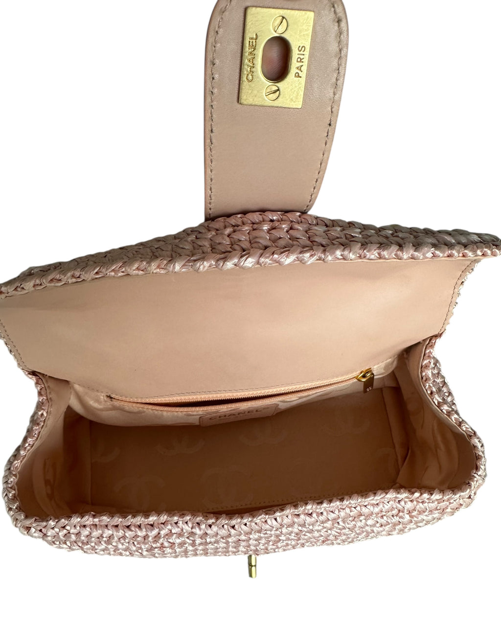 Chanel Vintage 2005-2006 Raffia Half Moon Crossbody - Pink, GHW