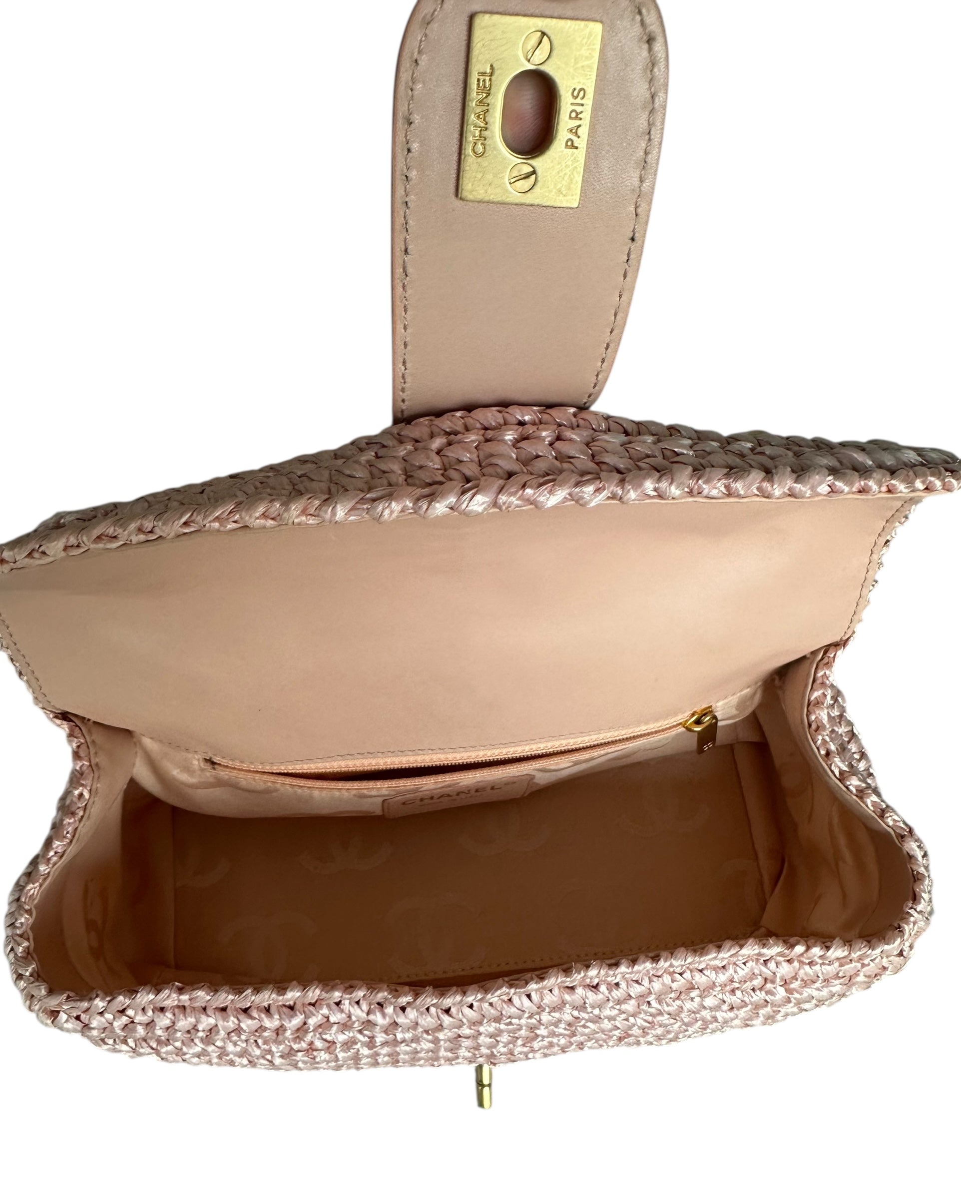 Chanel Vintage 2005-2006 Raffia Half Moon Crossbody - Pink, GHW