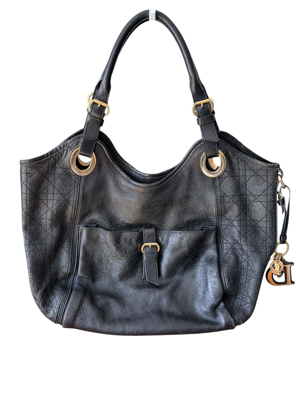 Dior Cannage Bee Hobo in Black Deerskin with Gold Hardware