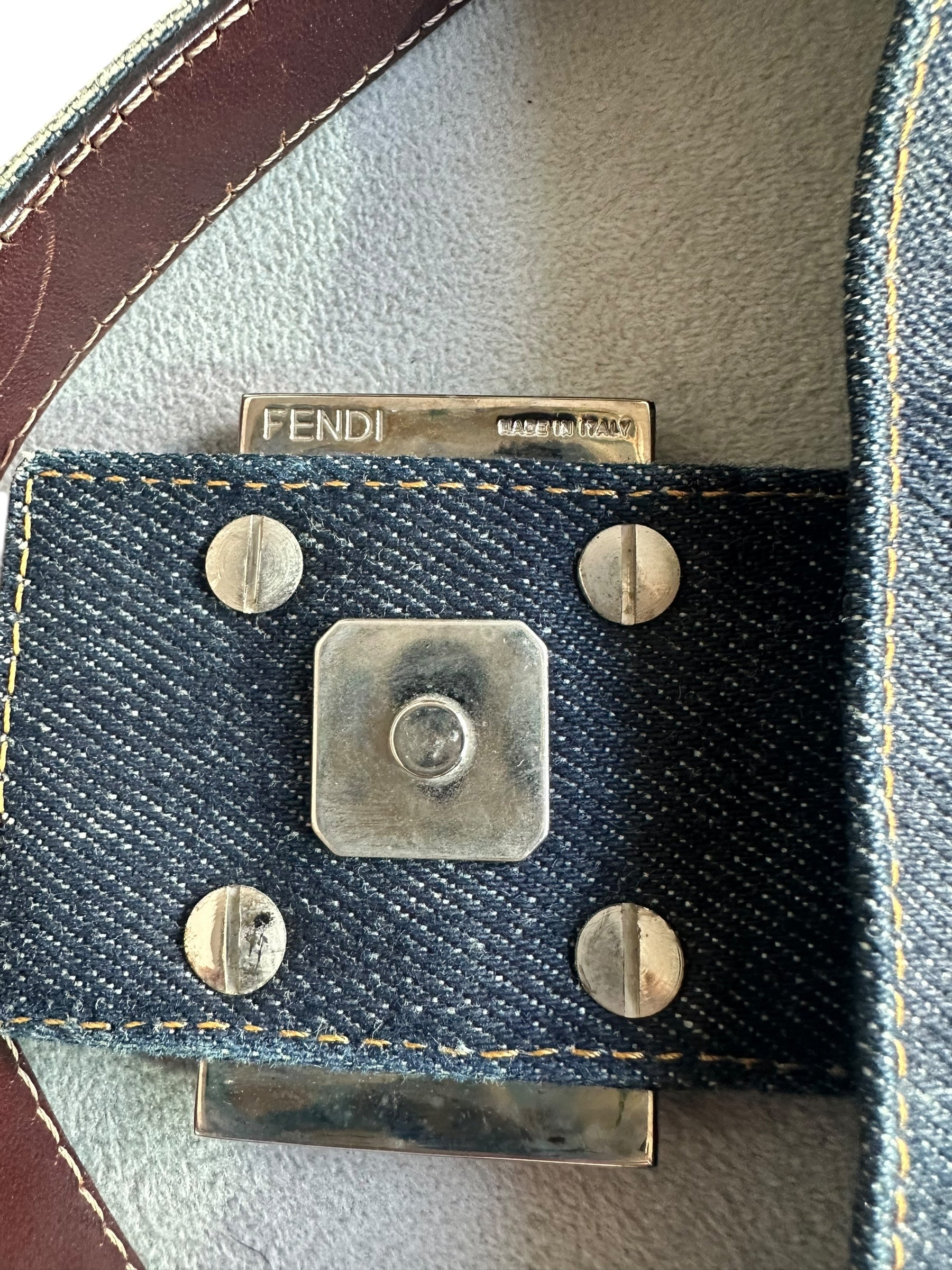 Fendi 1999 Vintage Beaded Floral Denim Mamma Baguette - Blue