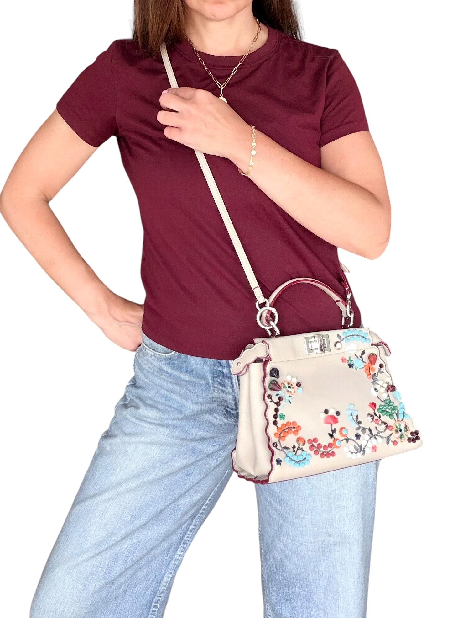 Fendi Peekaboo Embellished Floral Convertible Bag