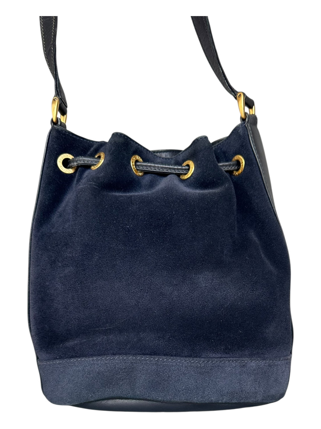 Gucci Vintage Suede Horsebit Bucket Bag - Navy