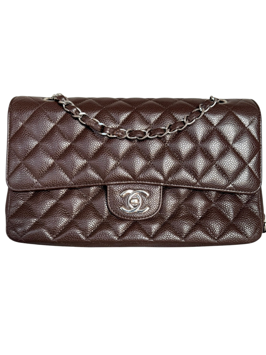 Chanel Vintage Caviar Leather Medium Double Flap in Chocolate Brown with SHW