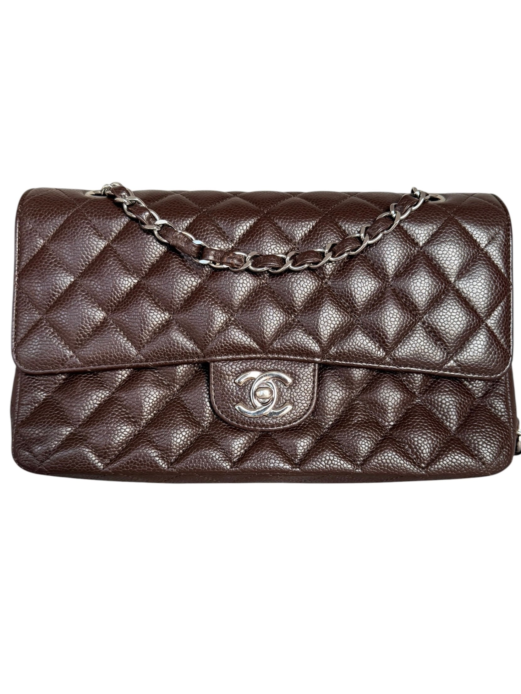 Chanel Vintage Caviar Leather Medium Double Flap in Chocolate Brown with SHW