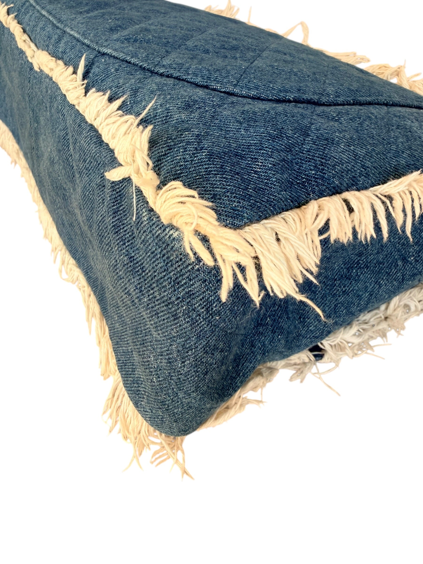 Chanel 90s Denim Frayed Maxi Flap Bag with Gold CC Hardware