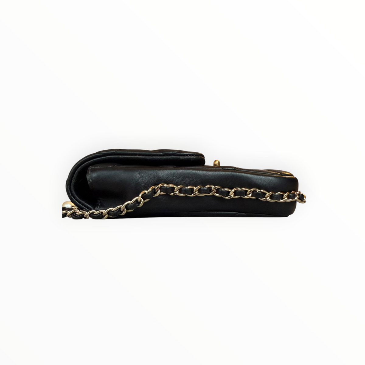 Chanel Pearl Letter Mini Phone Pouch in Black Quilted Lambskin