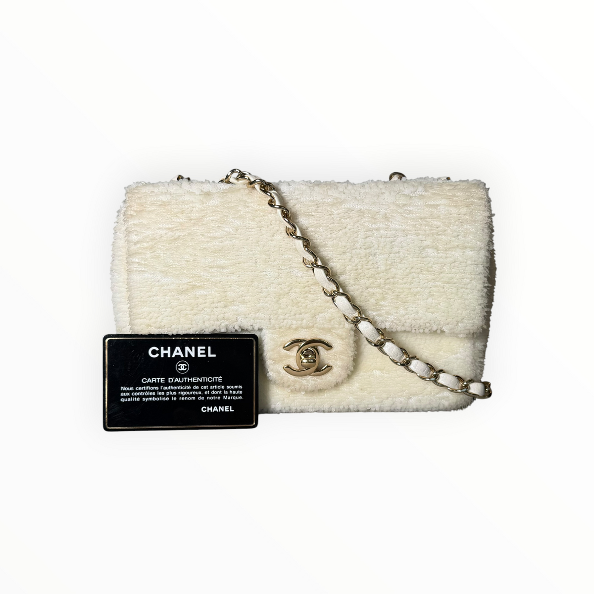 Chanel Sequin Single Flap in Ivory White with Champagne GHW