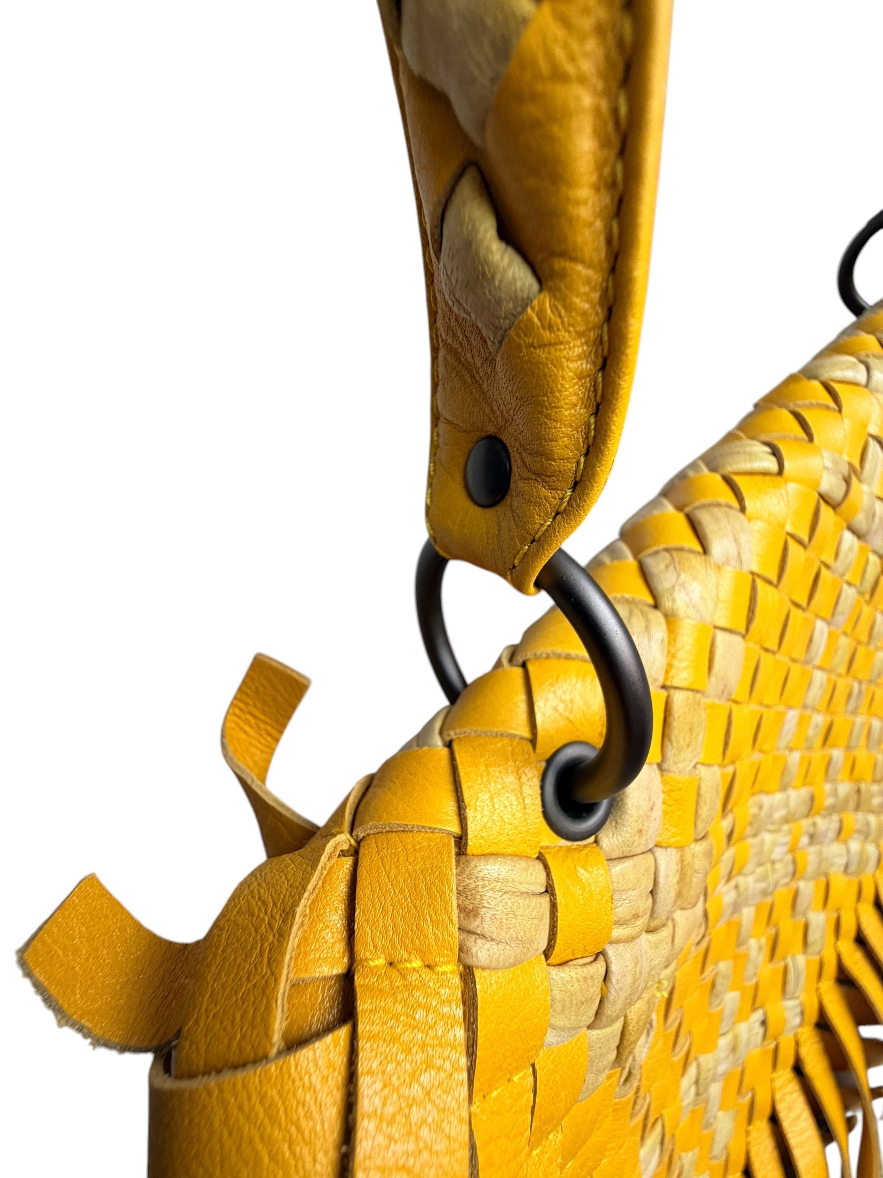 Bottega Veneta Raffia‑Effect Fringe Intrecciato Shoulder Bag in Yellow