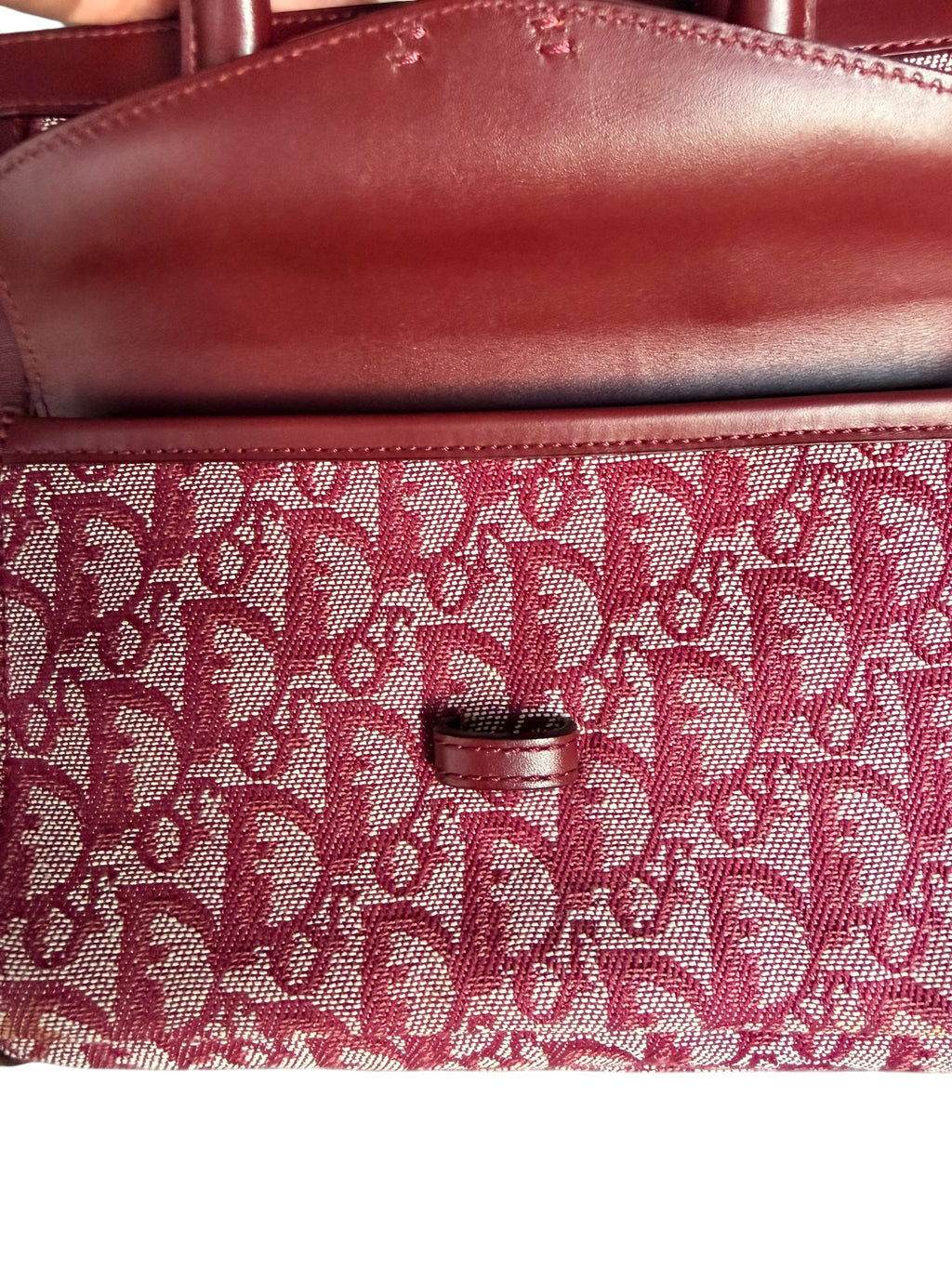 Christian Dior 2002 Trotter Canvas and Leather Pocket Tote in Burgundy