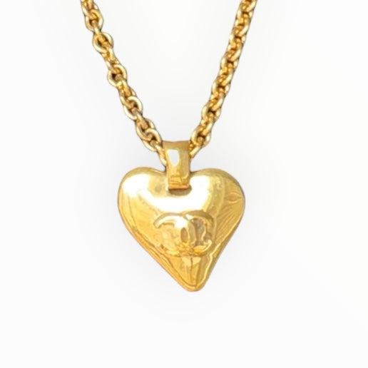 Chanel Vintage CC Logo 24k Gold Plated Heart Necklace