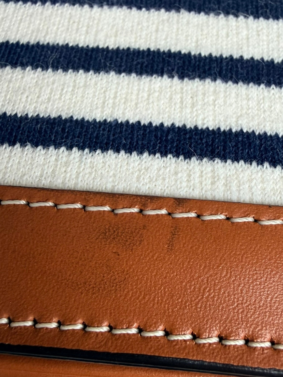 Celine Classique Triomphe Shoulder Bag in Fabric & Leather - Navy & White Striped, Brown