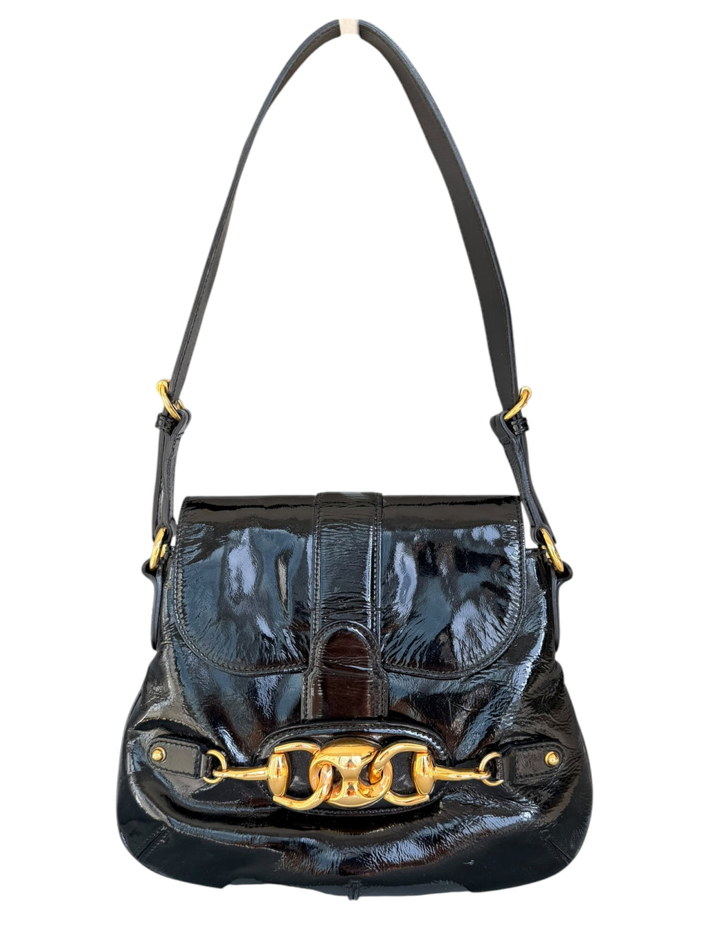 Gucci Vintage Y2K Patent Chain Shoulder Bag in Black