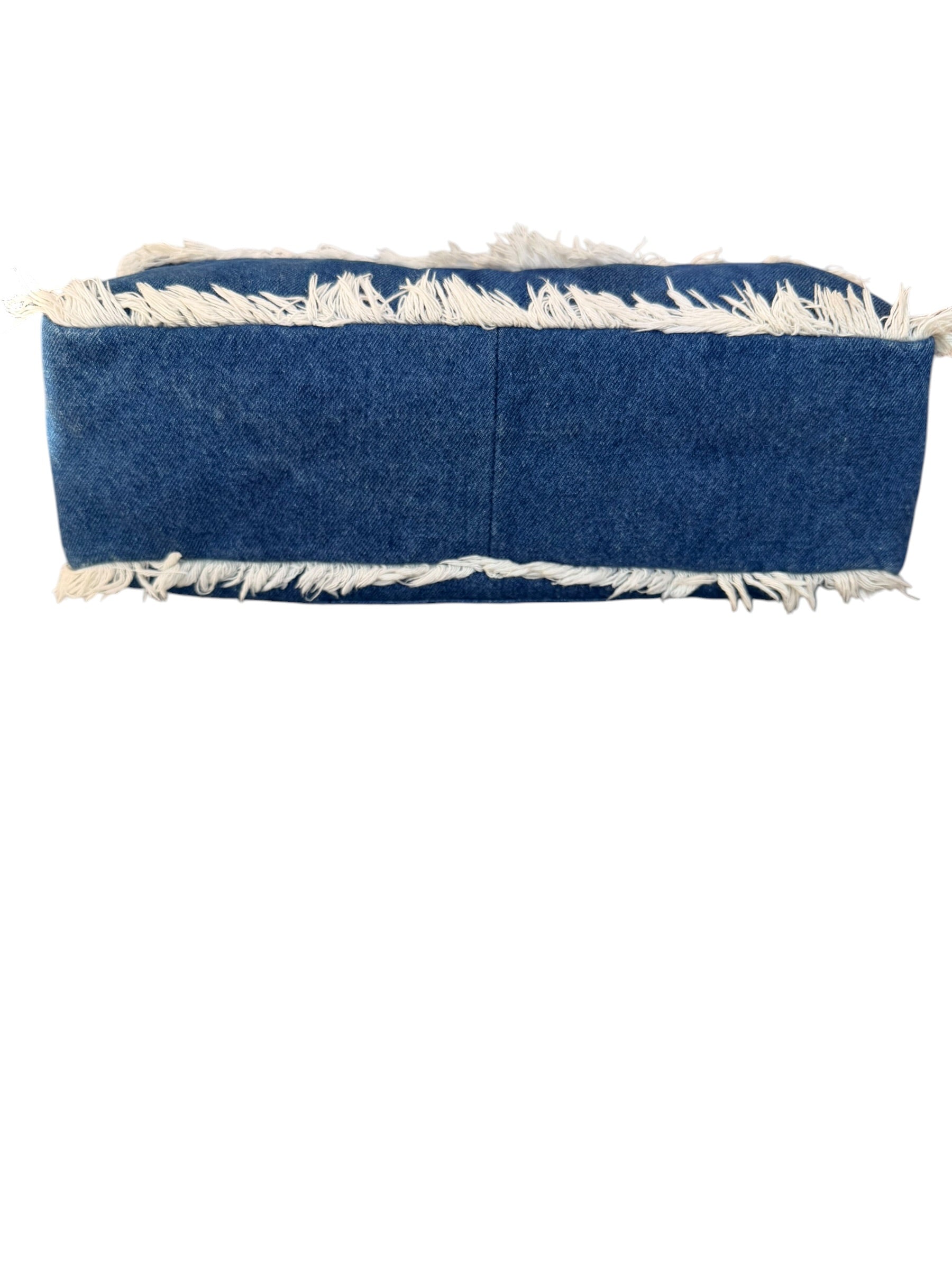 Chanel 90s Denim Frayed Maxi Flap Bag with Gold CC Hardware