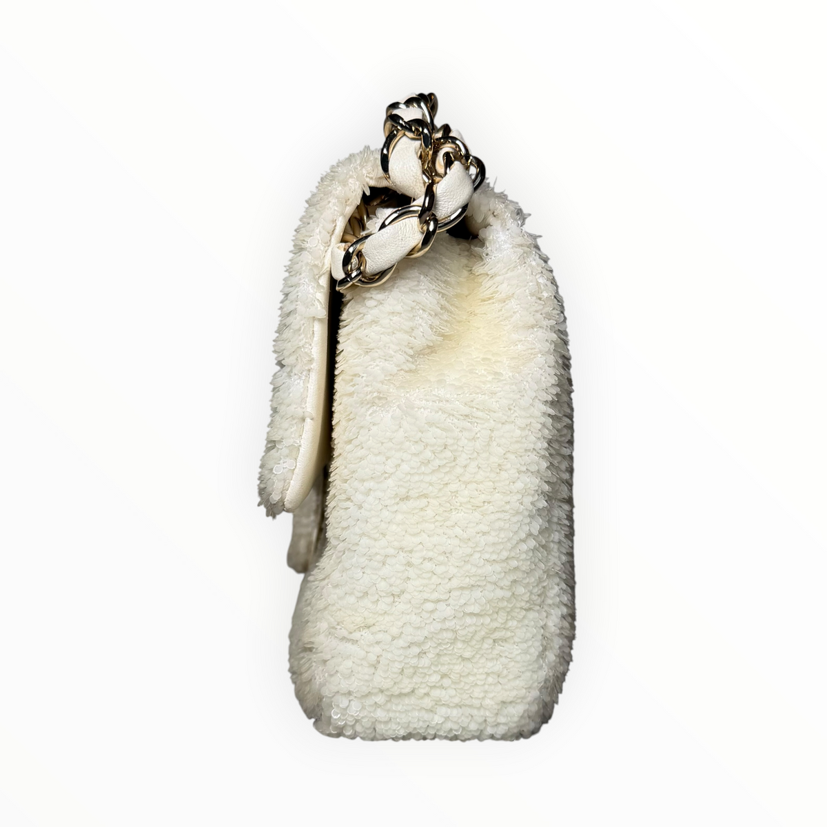 Chanel Sequin Single Flap in Ivory White with Champagne GHW