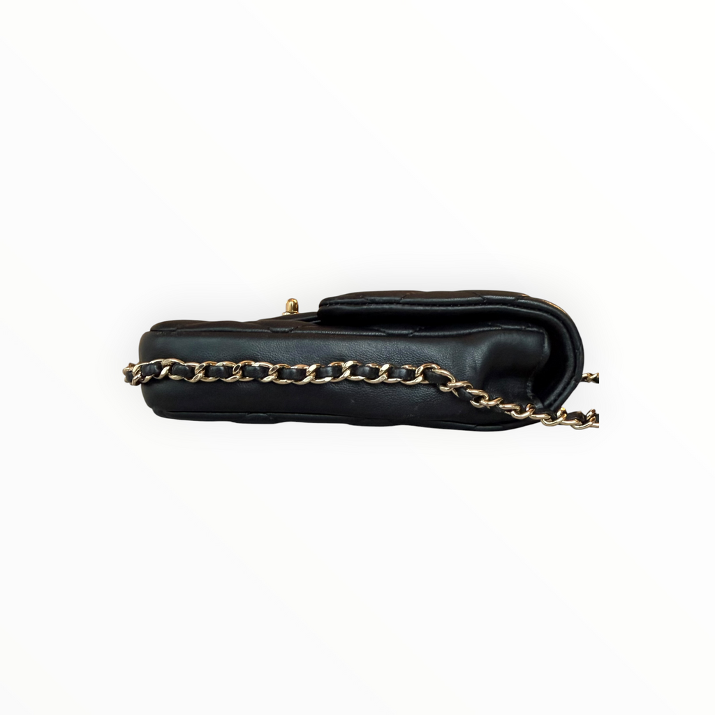 Chanel Pearl Letter Mini Phone Pouch in Black Quilted Lambskin