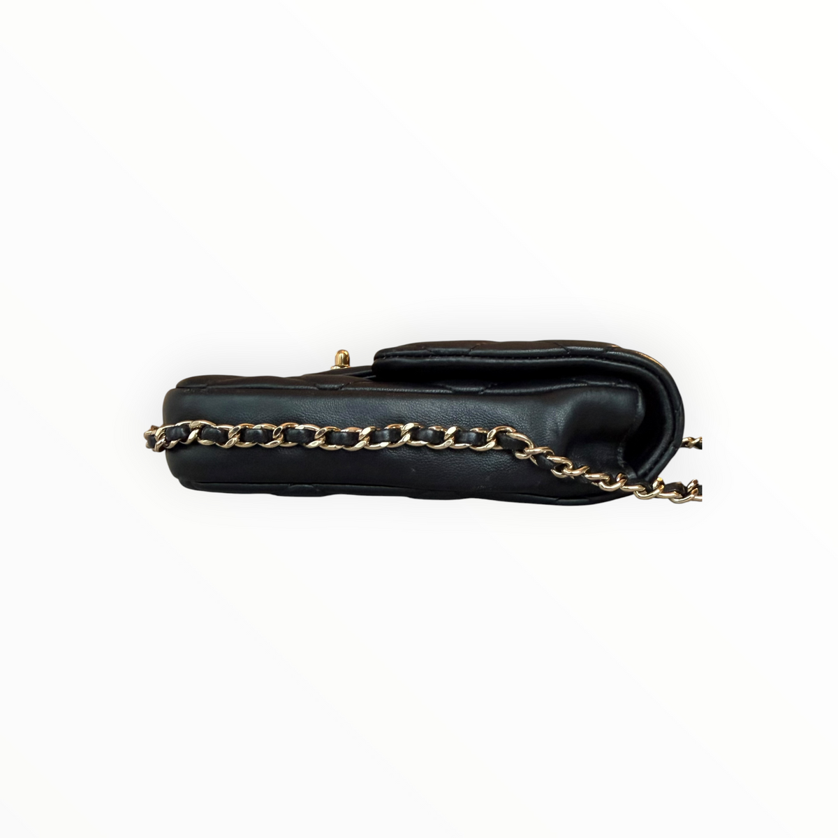 Chanel Pearl Letter Mini Phone Pouch in Black Quilted Lambskin