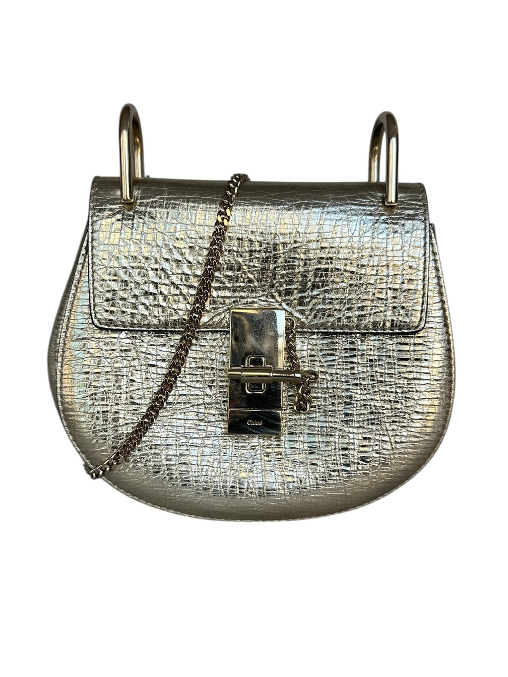Chloe Drew Shoulder Bag in Metallic Crinkled Leather - Gold, GHW