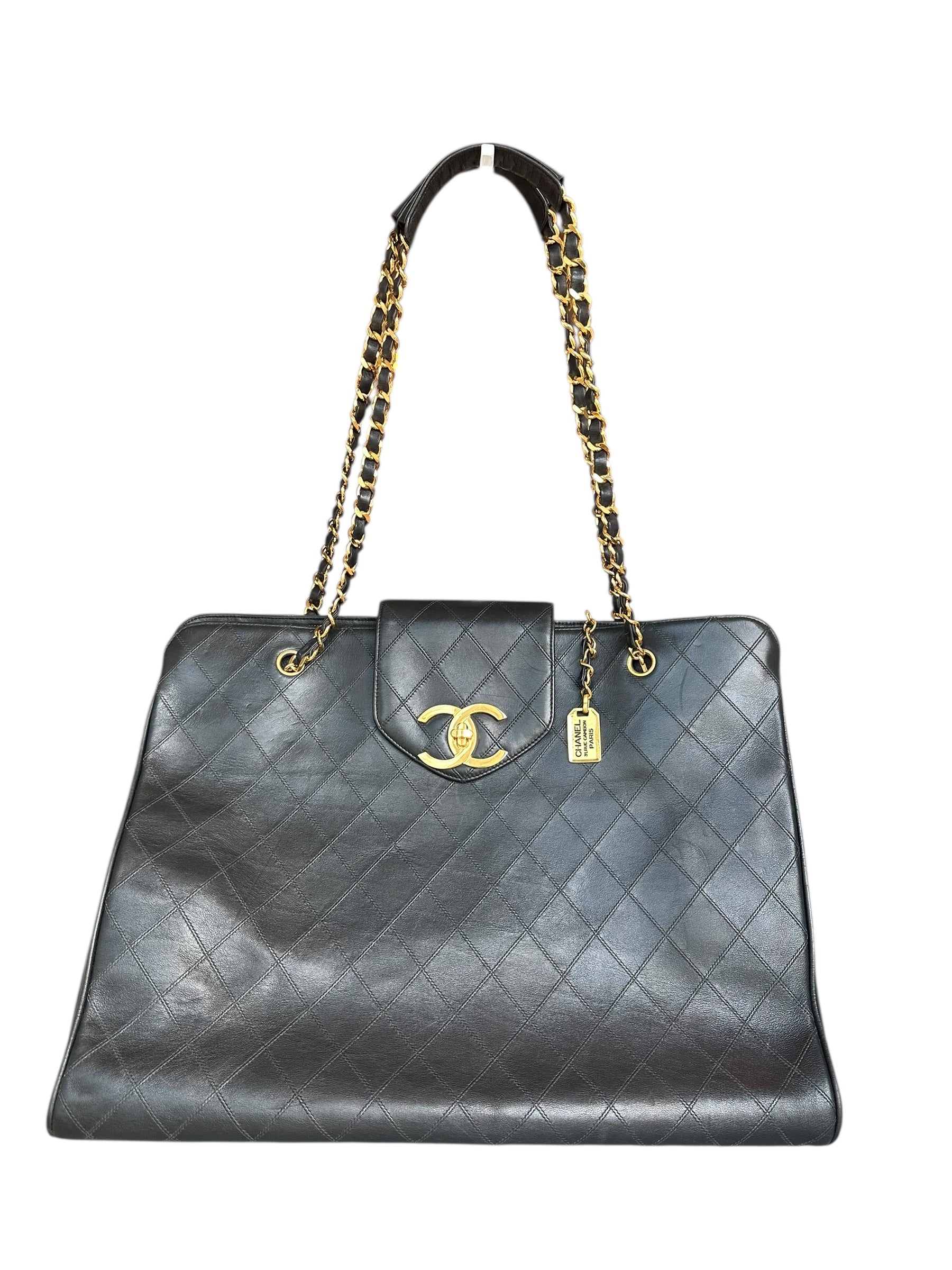 Chanel 1996-1997 Vintage Quilted Supermodel XL Tote - Black, GHW