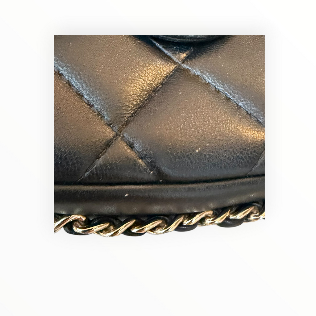 Chanel Pearl Letter Mini Phone Pouch in Black Quilted Lambskin