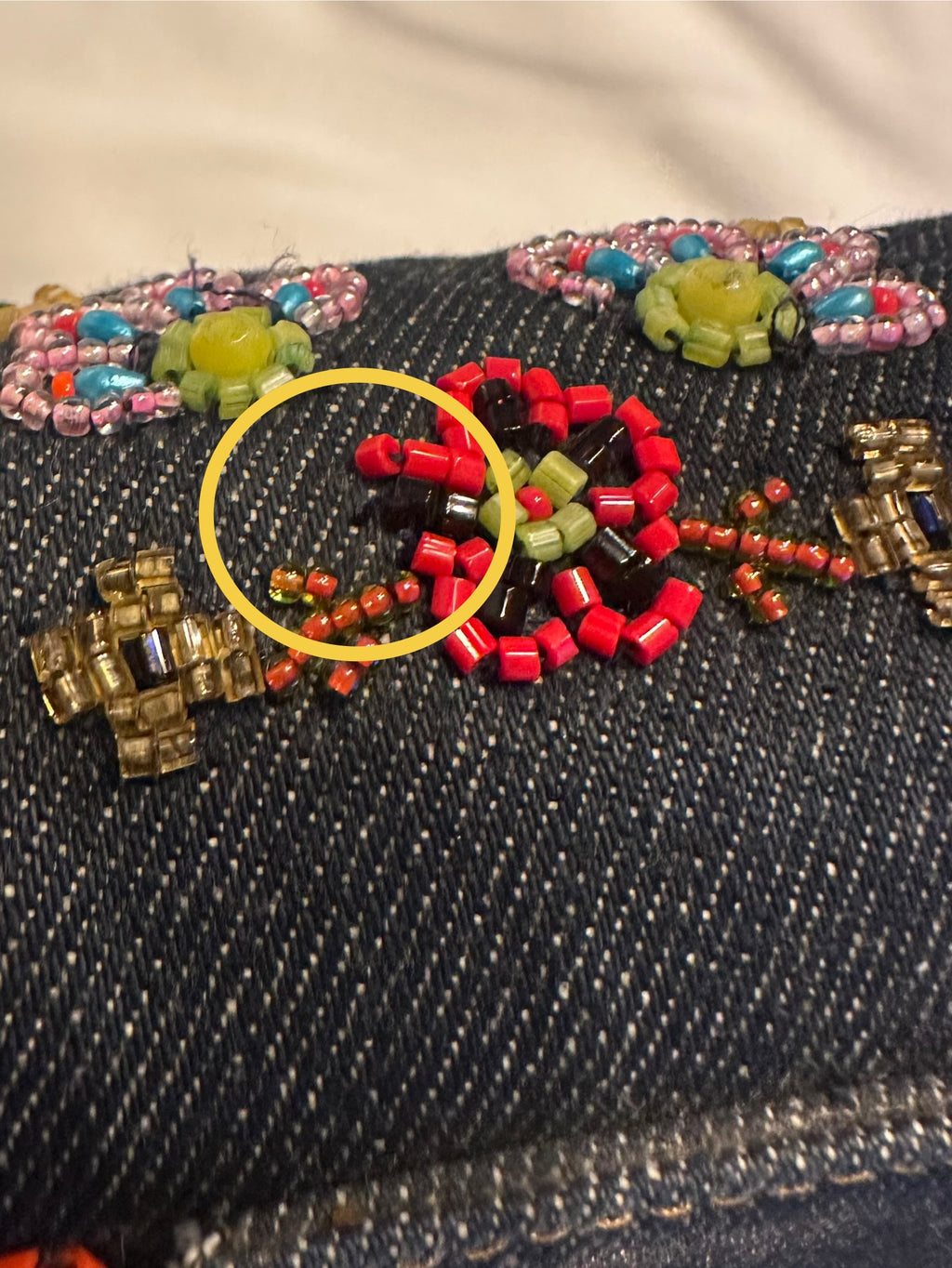 Fendi 1999 Vintage Beaded Floral Denim Mamma Baguette - Blue, SHW