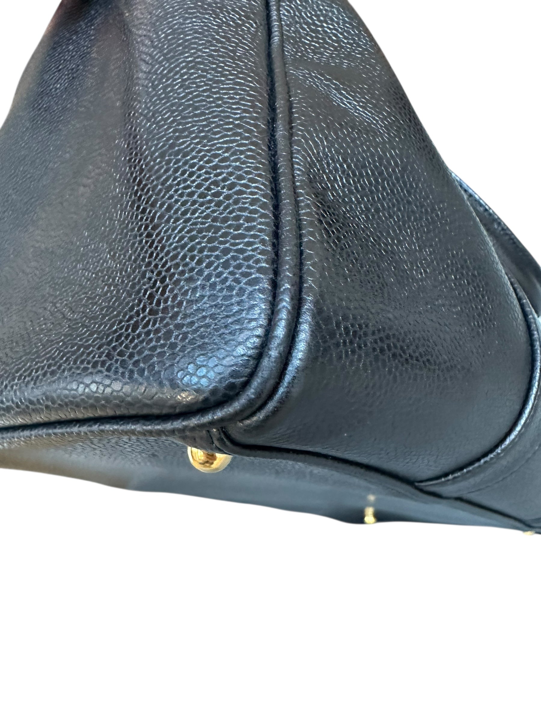 Chanel 1991-1994 Vintage Coco Mark Mini Boston Bag Caviar Skin - Black, GHW