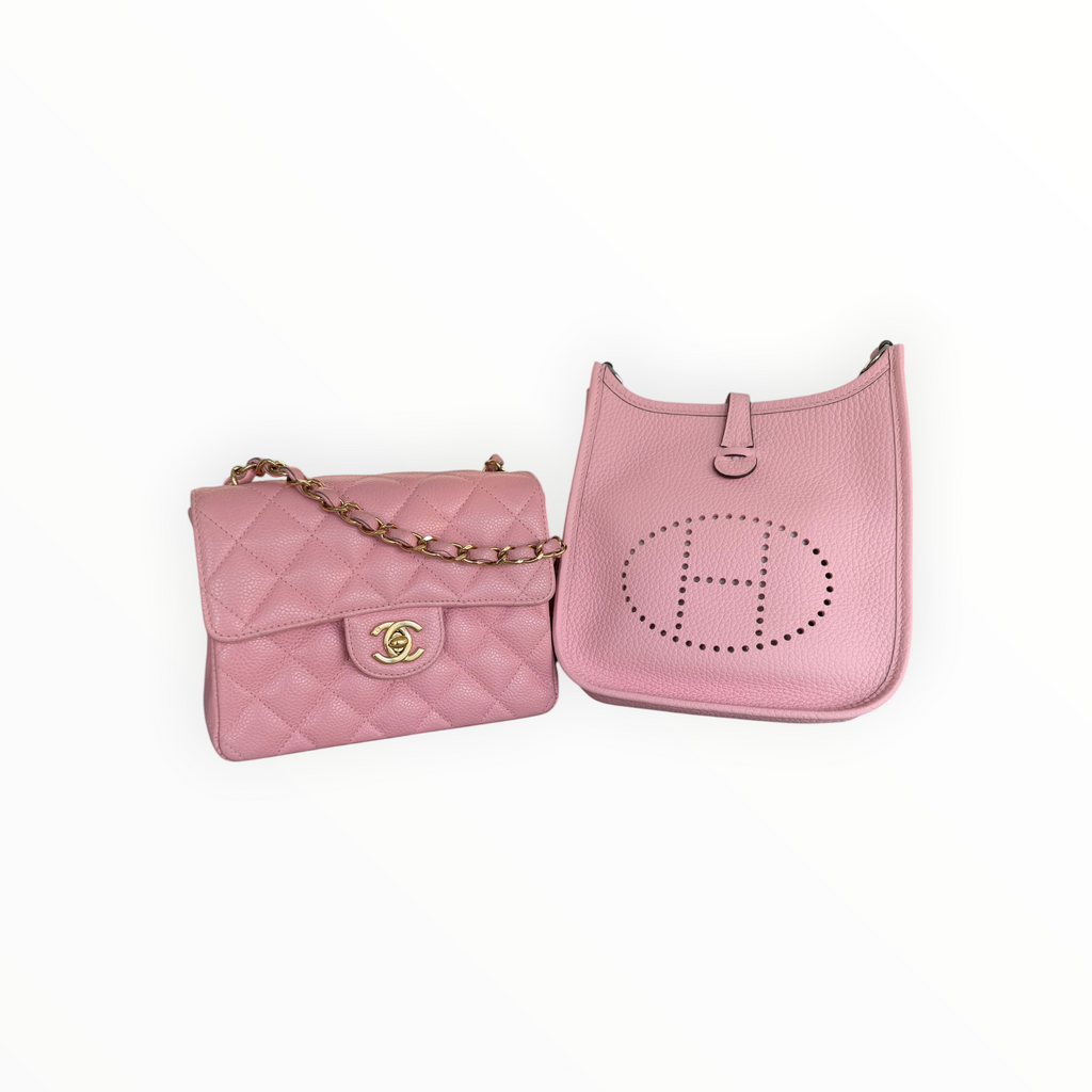 Chanel Vintage 2003 Mini Square 17 in Sakura Pink Caviar Leather 24k GHW