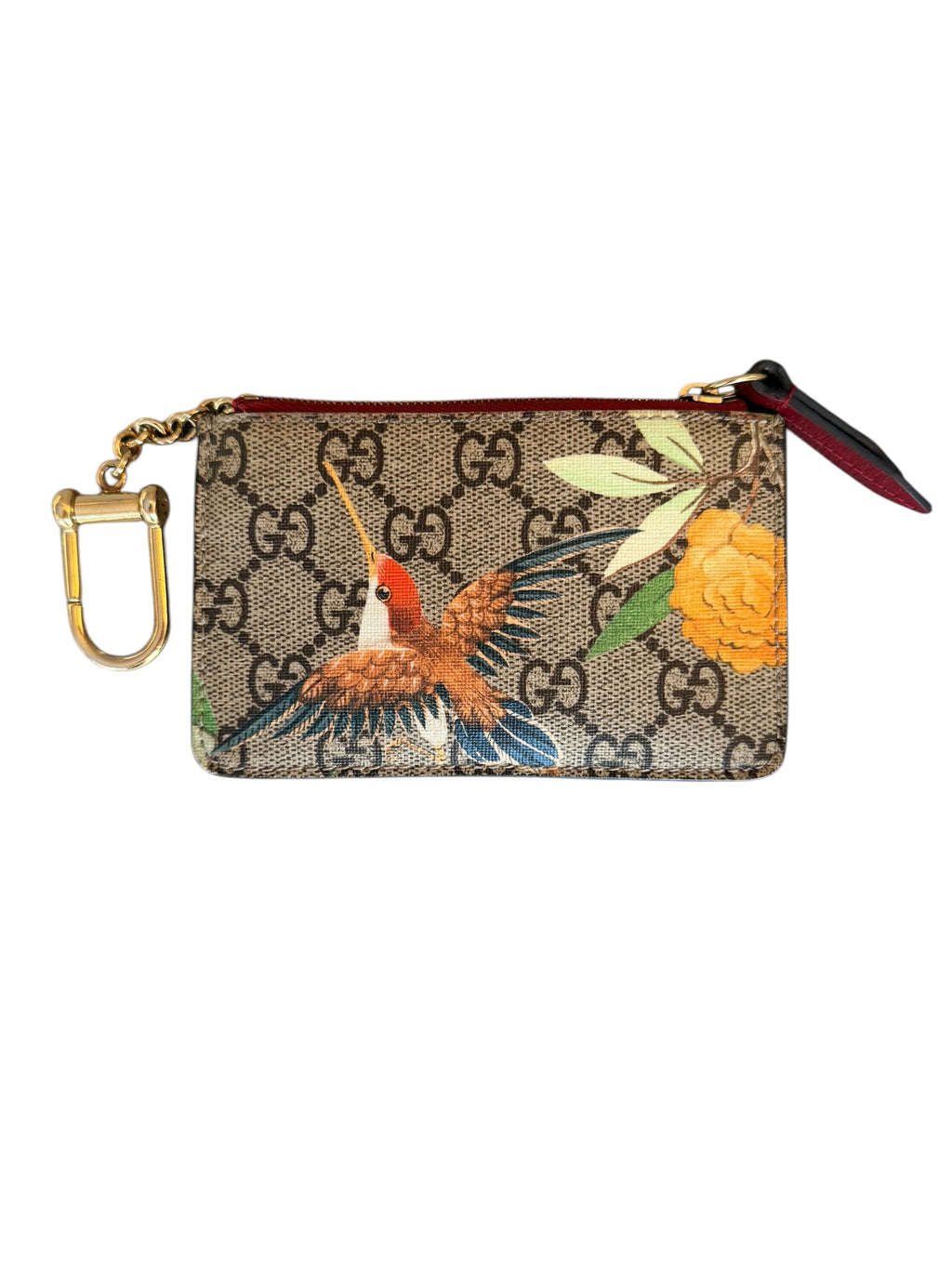 Gucci GG Supreme Tian Key Case in Floral Bird Print - Beige