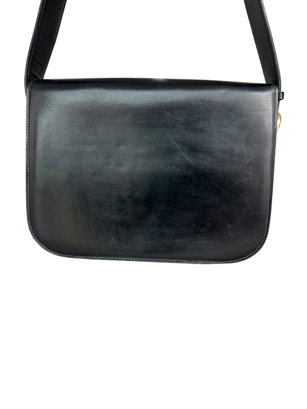Celine Vintage 1970s Carriage Clasp Box Leather Shoulder Bag - Black, GHW