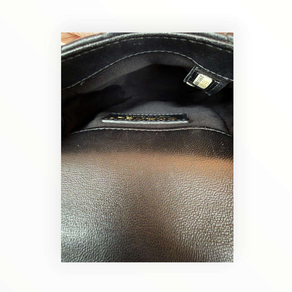 Chanel Pearl Letter Mini Phone Pouch in Black Quilted Lambskin