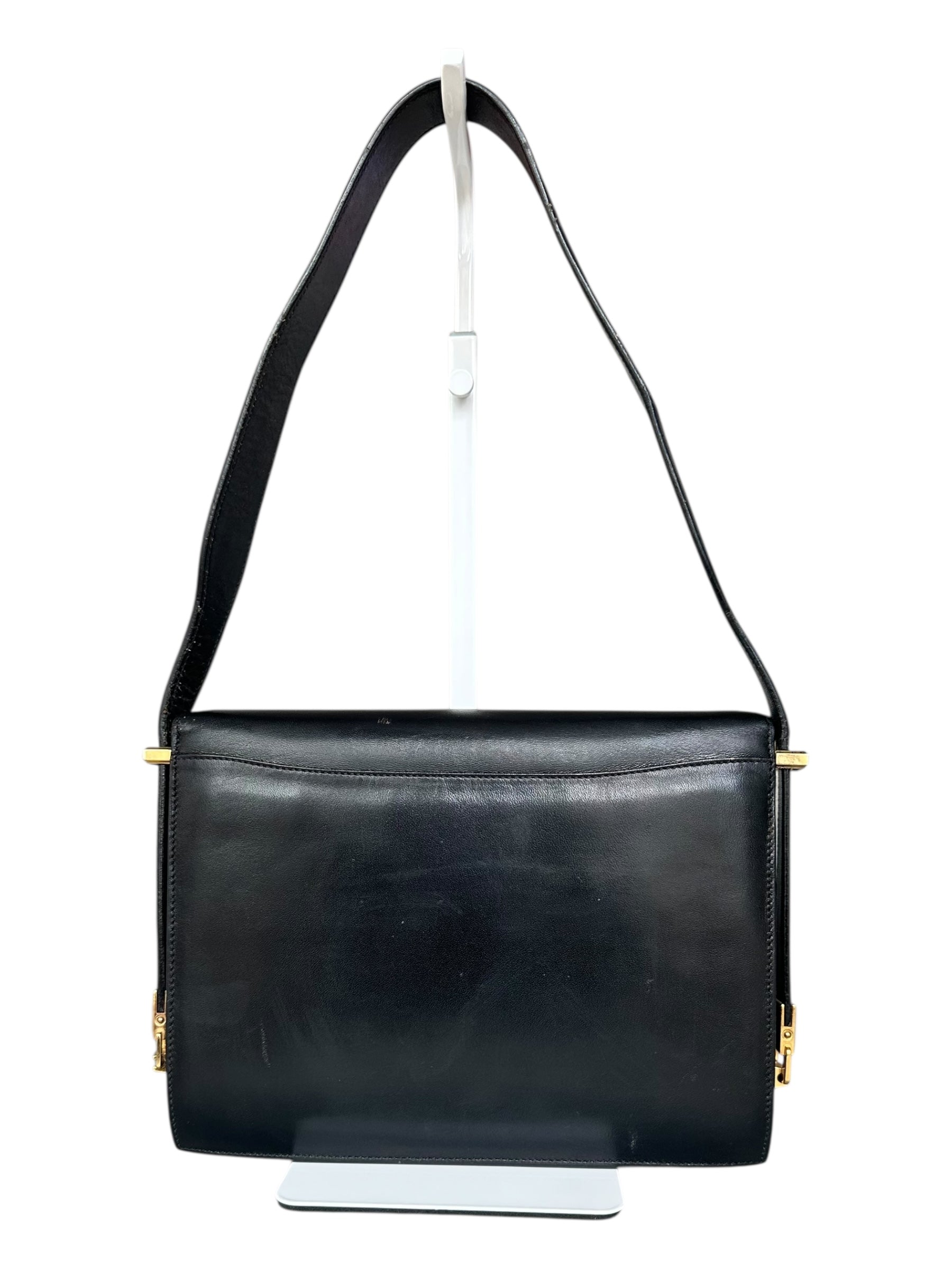 Celine 70s Vintage 2-Way Shoulder Bag with Carriage Clasp - Black