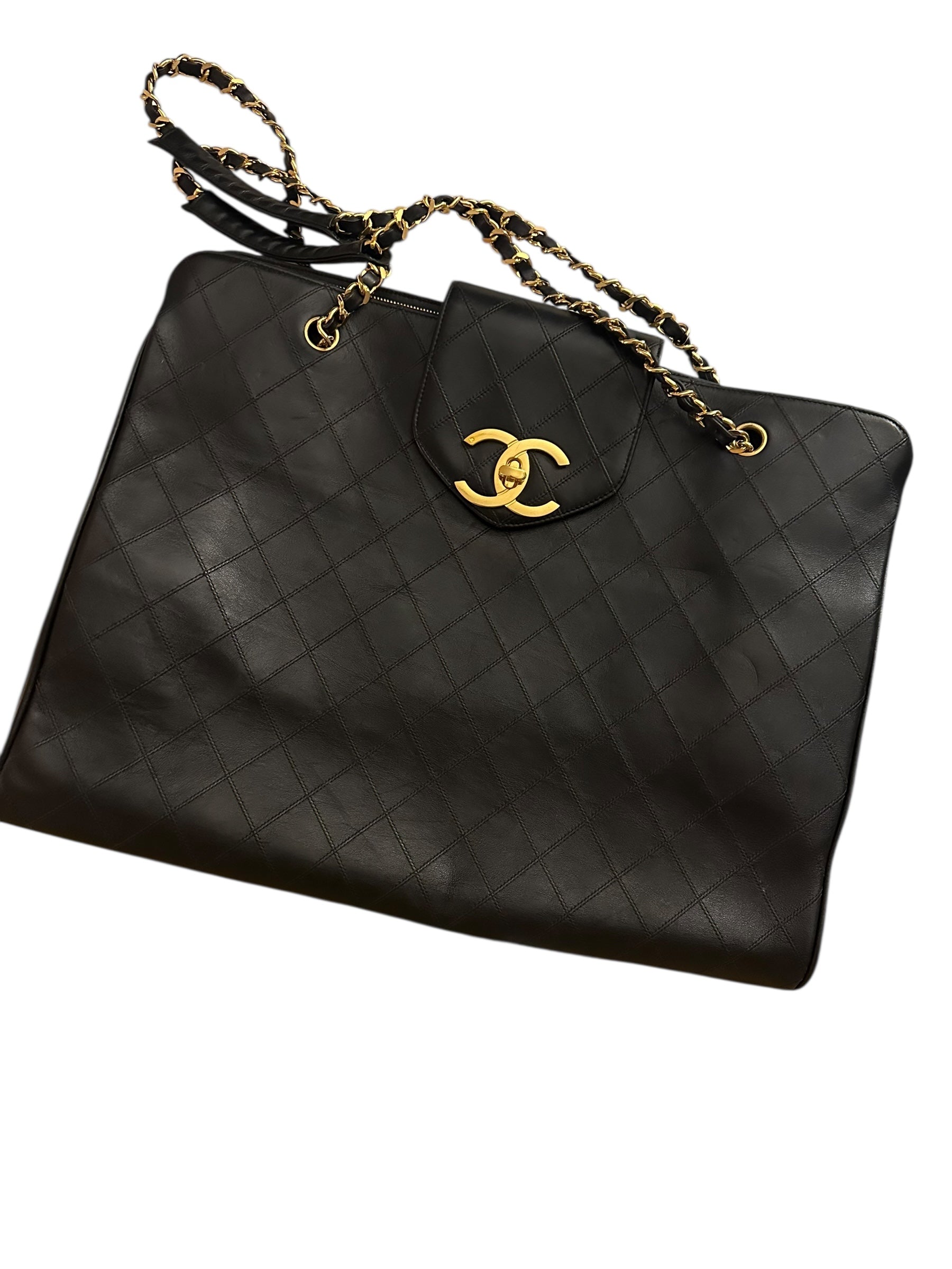 Chanel 1996-1997 Vintage Quilted Supermodel XL Tote - Black, GHW