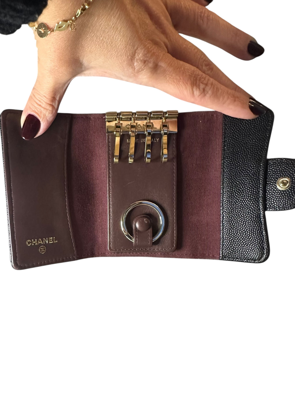 Chanel Caviar Leather 4 Ring Key Holder - Black, GHW
