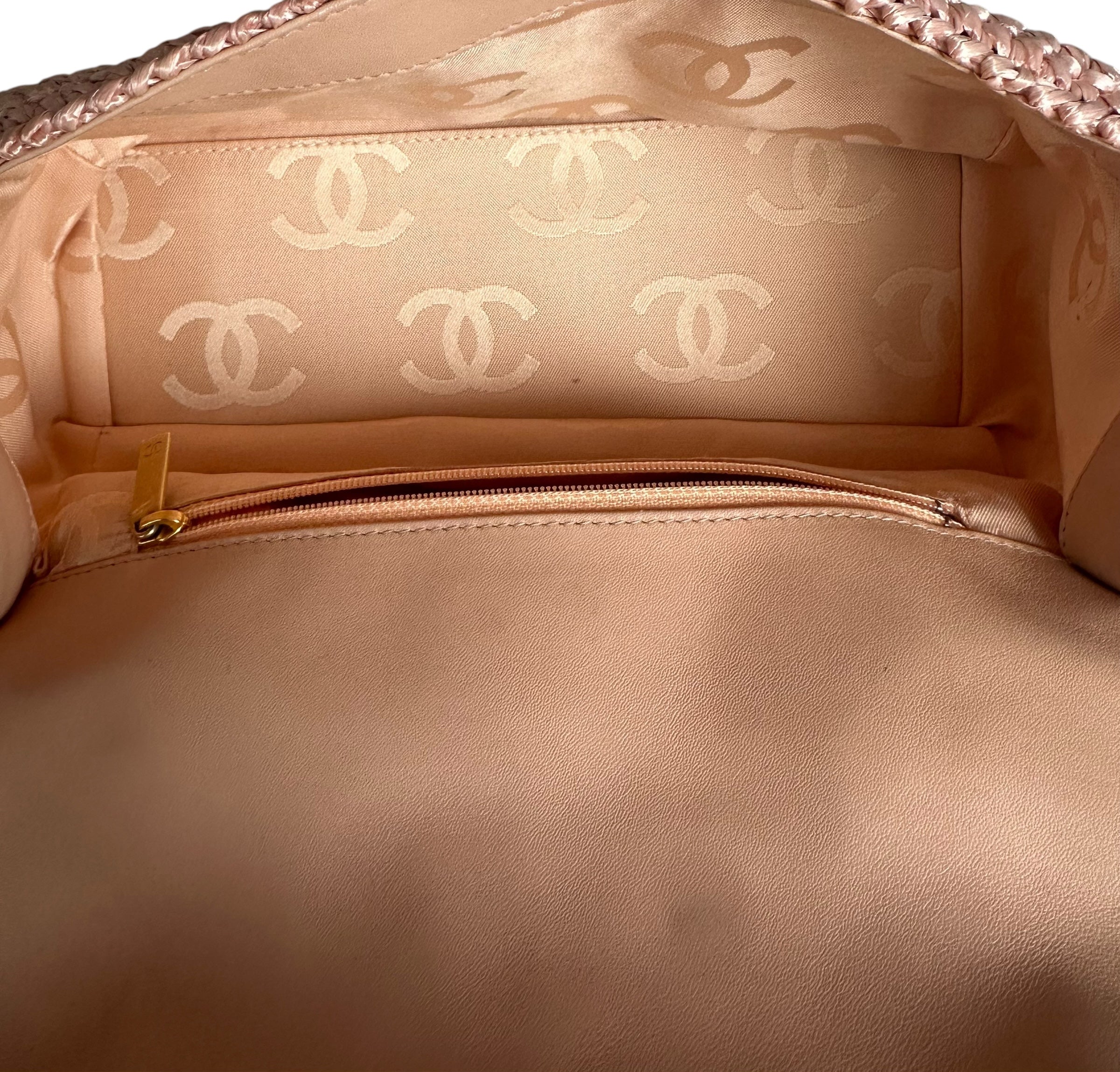Chanel Vintage 2005-2006 Raffia Half Moon Crossbody - Pink, GHW
