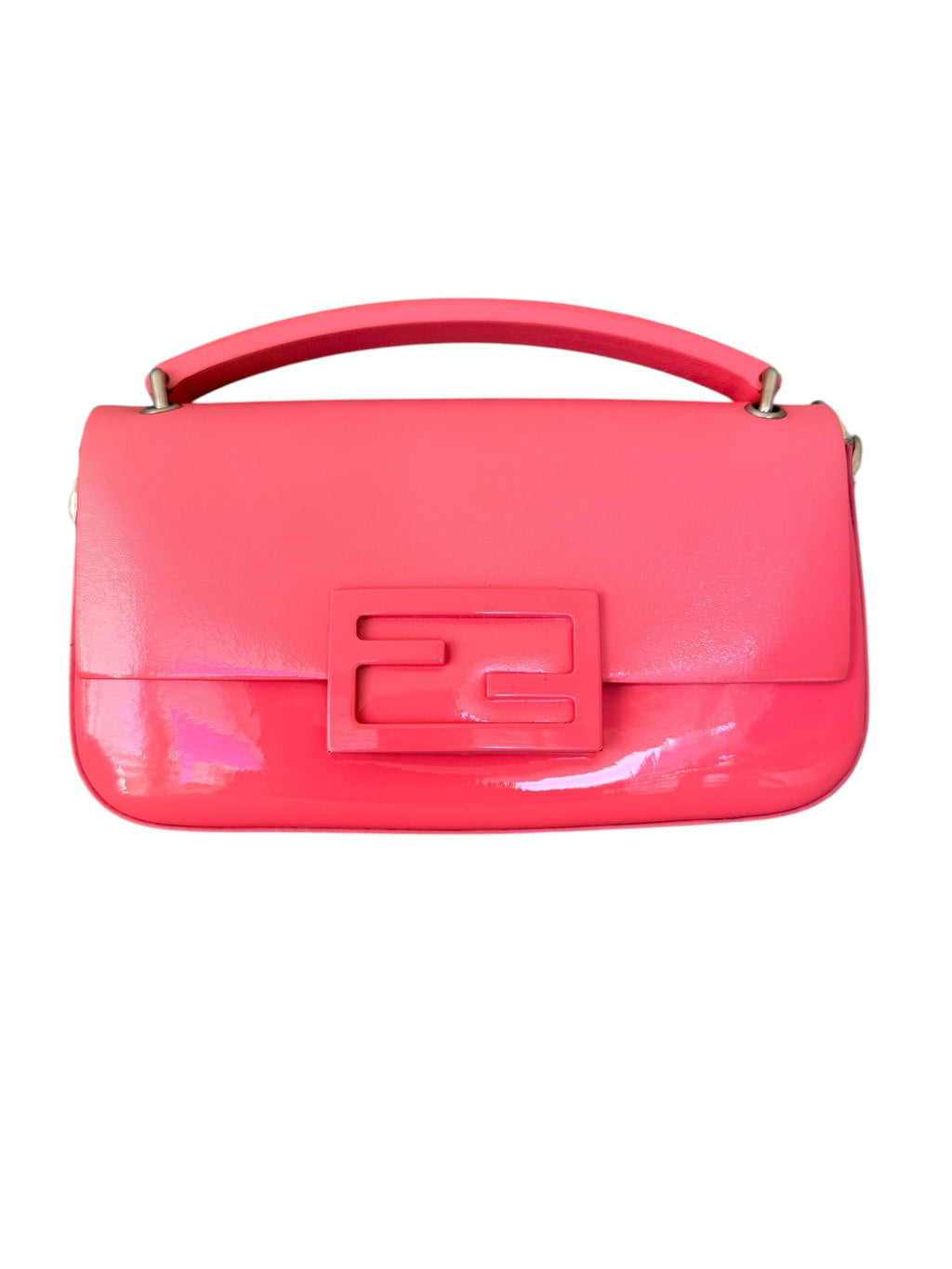 Fendi Mini Baguette Leather Phone Pouch in Pink Enamel