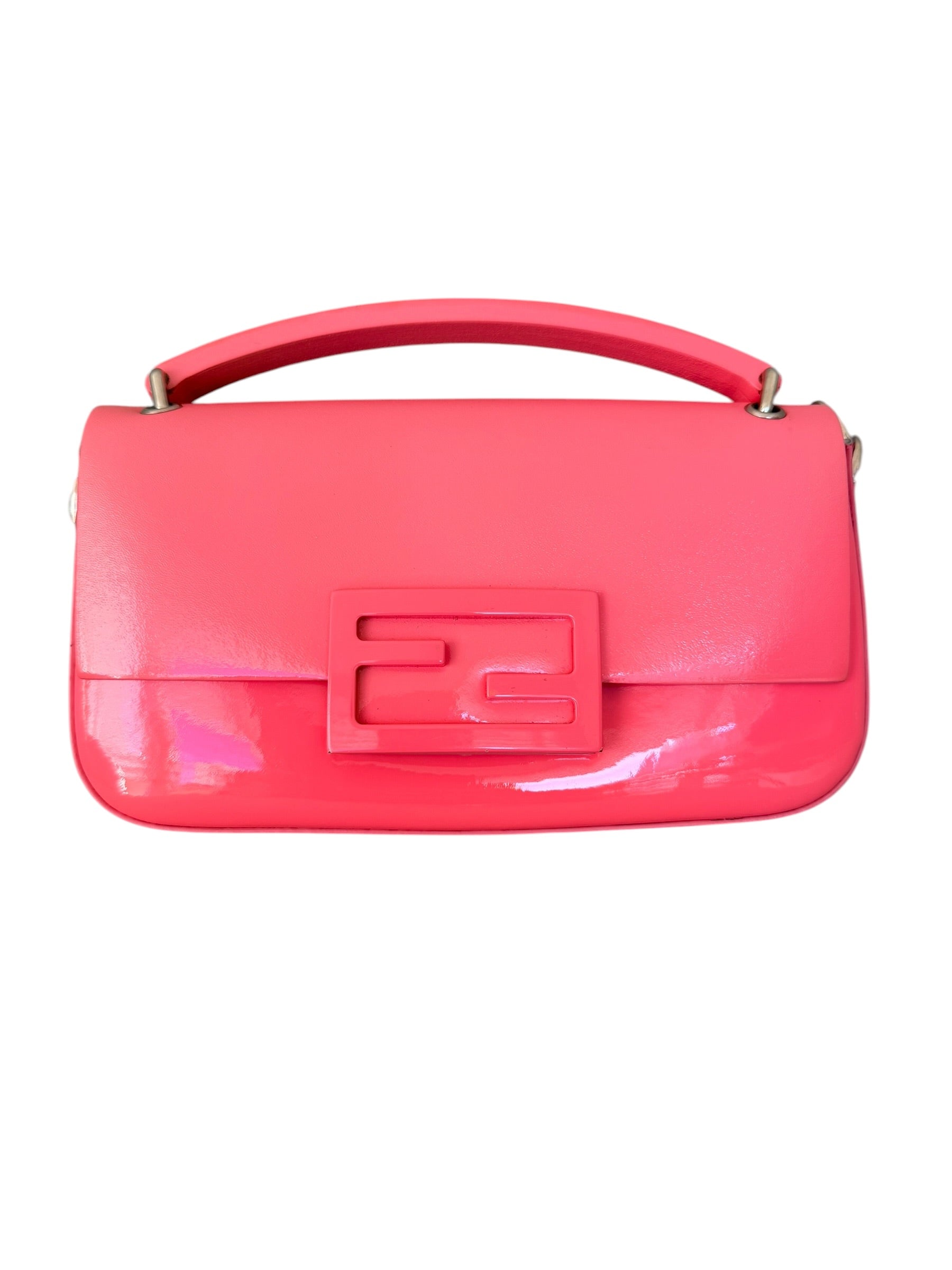 Fendi Mini Baguette Leather Phone Pouch in Pink Enamel