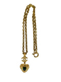 Chanel Vintage 90s Heart Necklace With Green Gripoix Stone - Gold Metal
