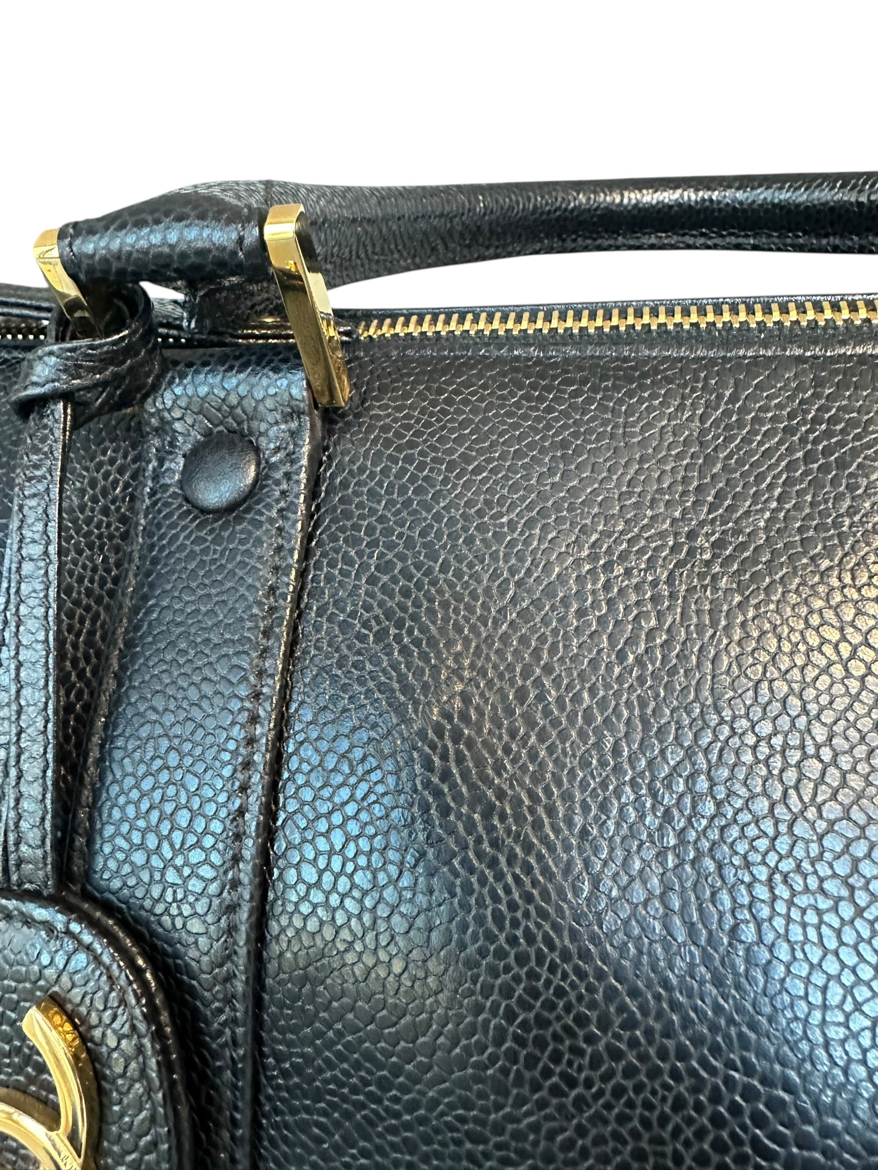 Chanel 1991-1994 Vintage Coco Mark Mini Boston Bag Caviar Skin - Black, GHW