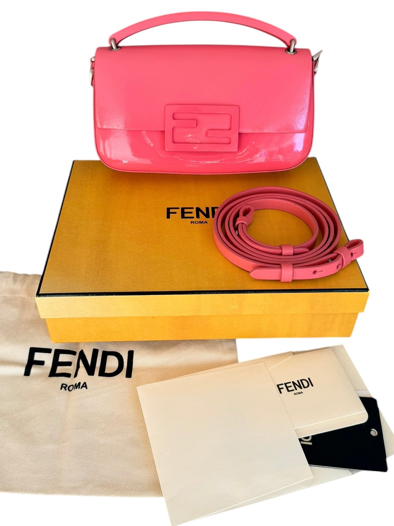 Fendi Mini Baguette Leather Phone Pouch in Pink Enamel