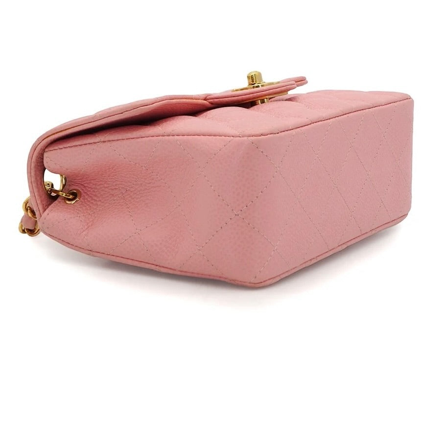 Chanel Vintage 2003 Mini Square 17 in Sakura Pink Caviar Leather 24k GHW