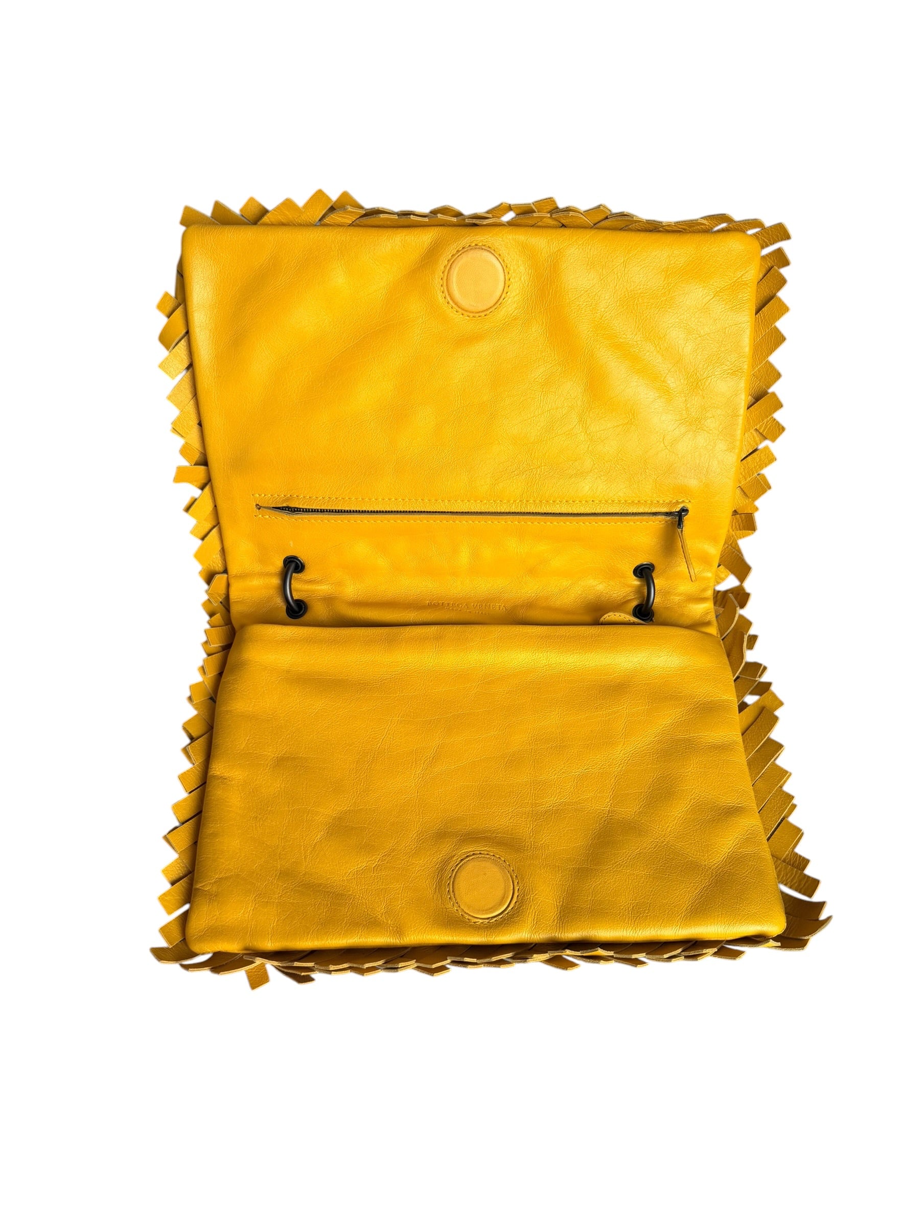 Bottega Veneta Raffia‑Effect Fringe Intrecciato Shoulder Bag in Yellow