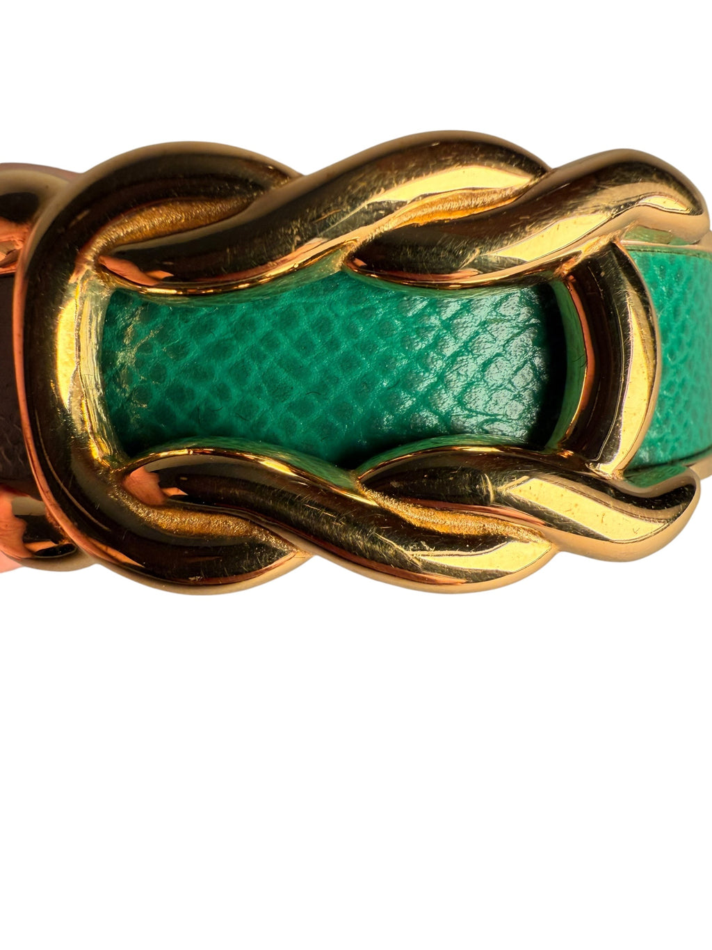 Hermès Vintage d’Ancre Leather Cuff - Gold Metal, Green