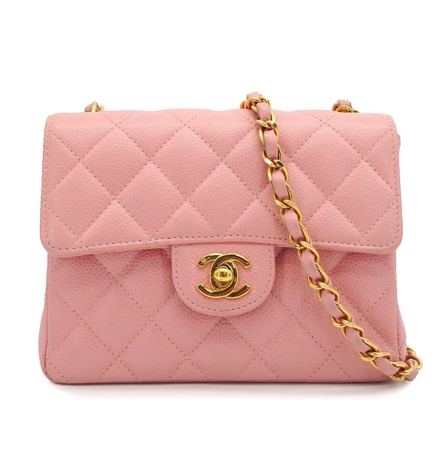 Chanel Vintage 2003 Mini Square 17 in Sakura Pink Caviar Leather 24k GHW