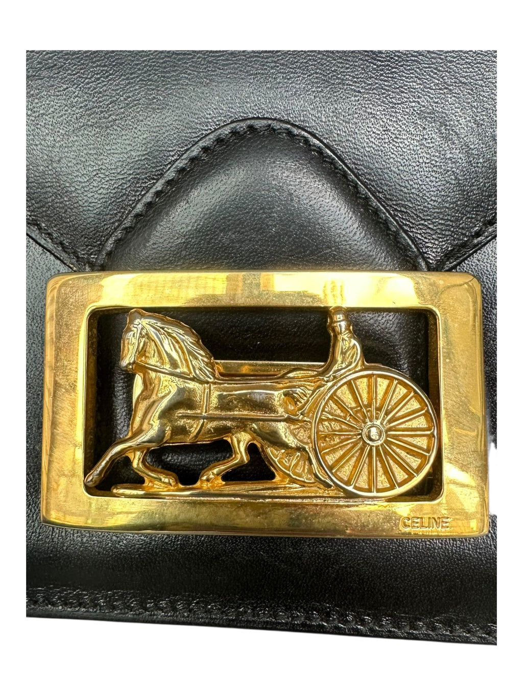 Celine 70s Vintage 2-Way Shoulder Bag with Carriage Clasp - Black