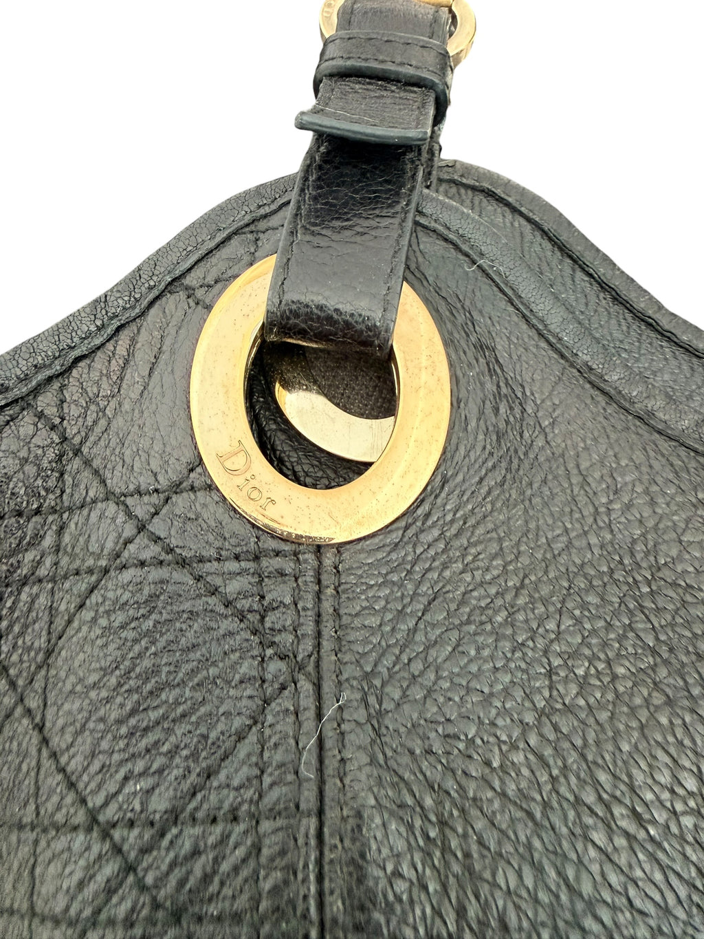 Dior Cannage Bee Hobo in Black Deerskin with Gold Hardware