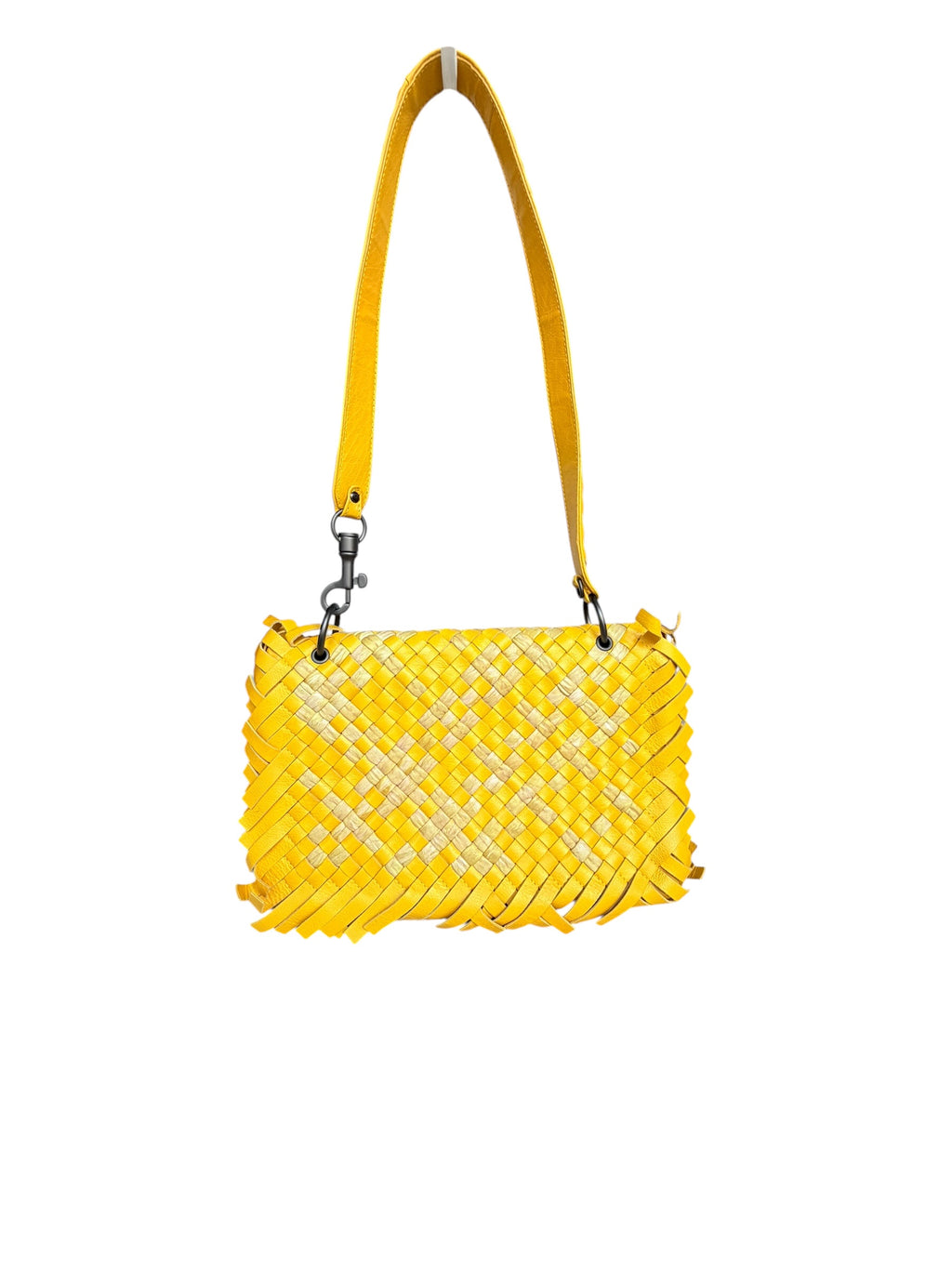 Bottega Veneta Raffia‑Effect Fringe Intrecciato Shoulder Bag in Yellow