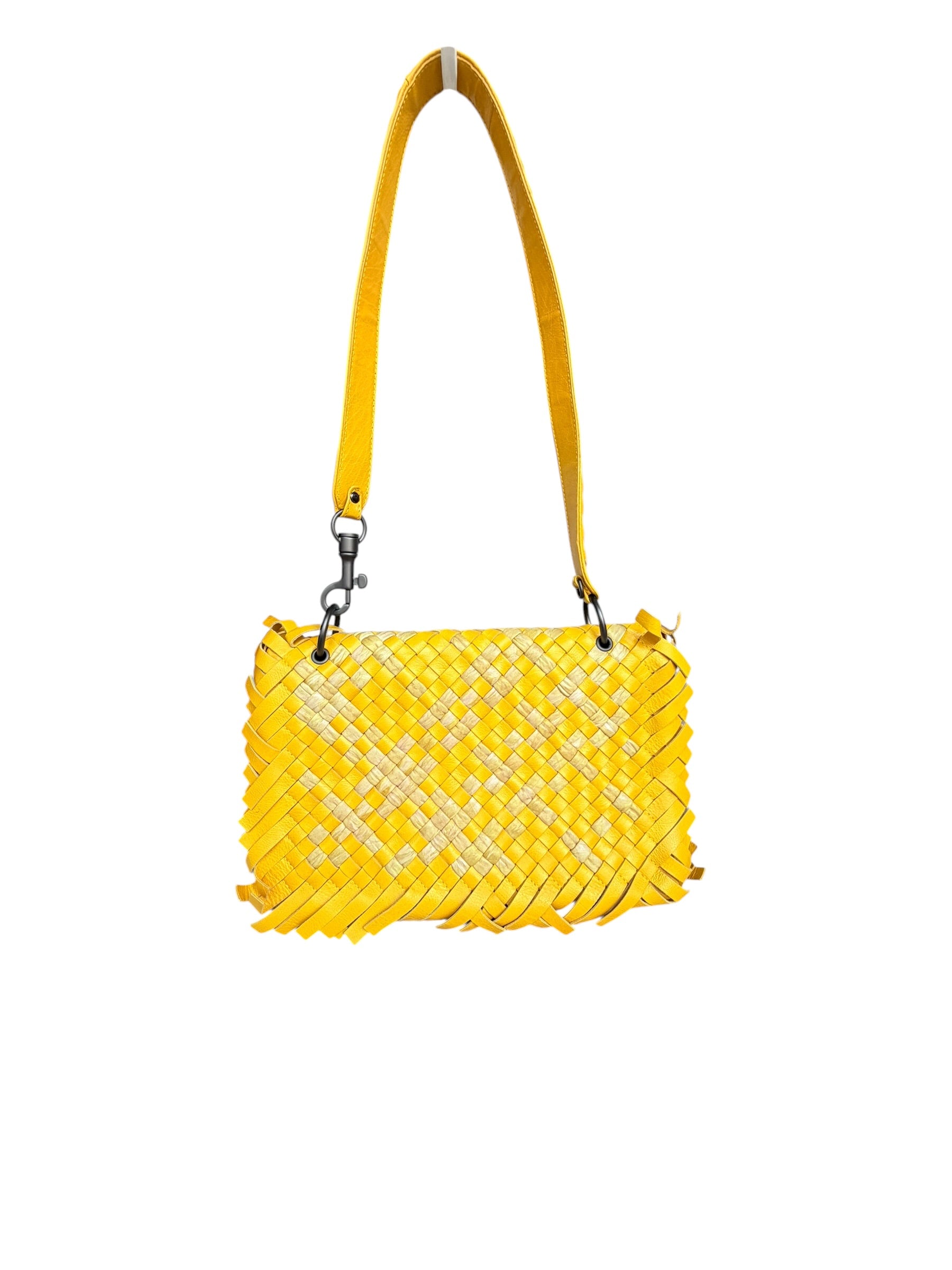 Bottega Veneta Raffia‑Effect Fringe Intrecciato Shoulder Bag in Yellow